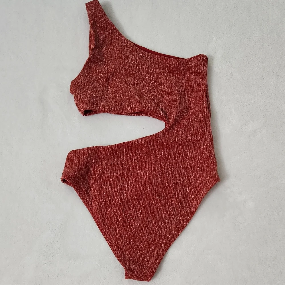 New!Beach Riot Red Metallic Celine One Piece Swimsuit‎